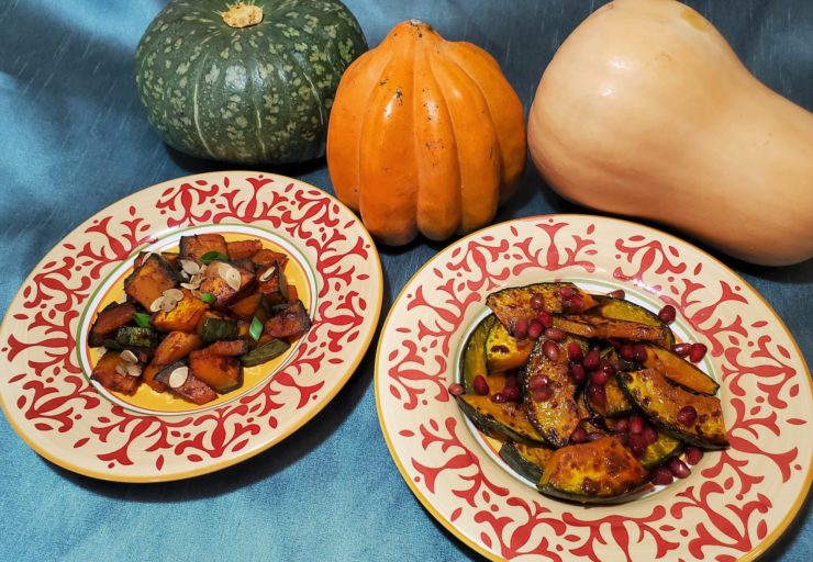 Photo of two kabocha squash dishes