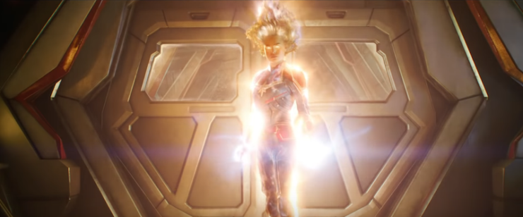 Captain Marvel glowing with cosmic energy